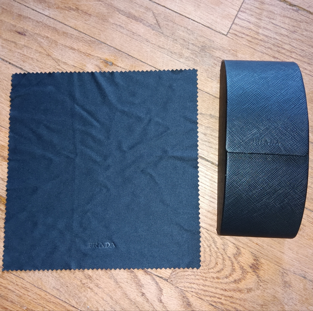 EUC Black Prada Sunglasses/Glasses Case (Case Only) & Cleansing Cloth